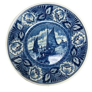 Vintage Delft Blue Wall Board Plate With ships - Boch Belgium